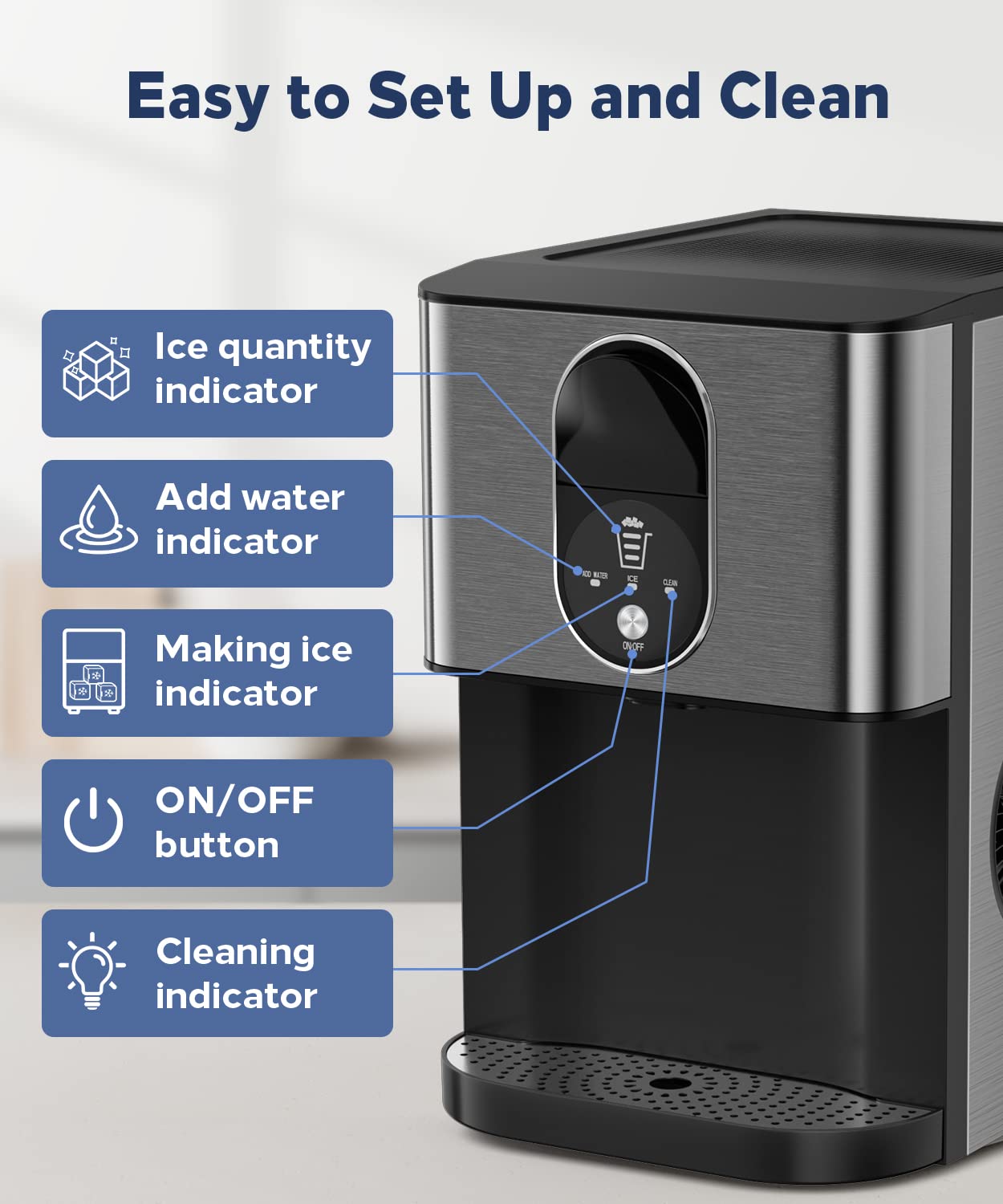 Kndko Nugget Ice Maker,Self Dispensing Pellet Ice Maker,44lbs/24H, Self Cleaning Ice Maker,3.3lbs Ice Storage