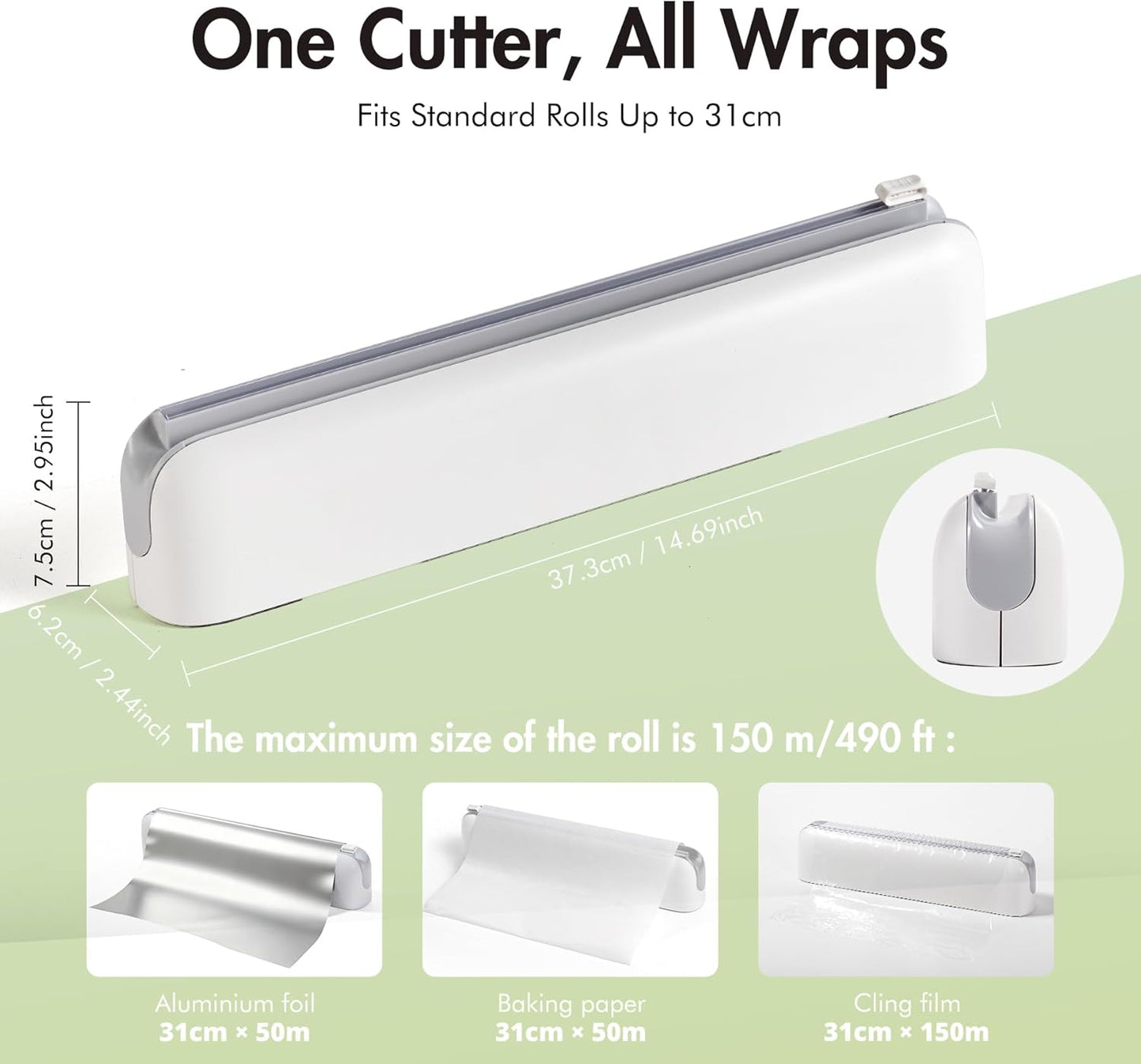 Aluminum Foil & Plastic Wrap Dispenser with Cutter - Easy One-Hand Operation, Space-Saving Kitchen Organizer for Worktops & Cabinets, Magnetic Cling Film Dispenser